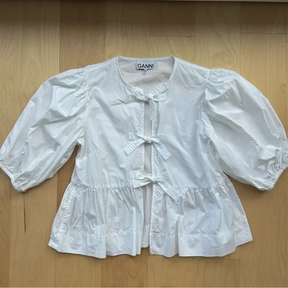 GANNI WHITE BOW BLOUSE - Picture 4 of 7